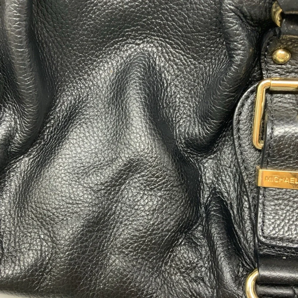 Michael Kors Satchel Black Pebbled Leather Gold Hardware Handbag Medium Boho